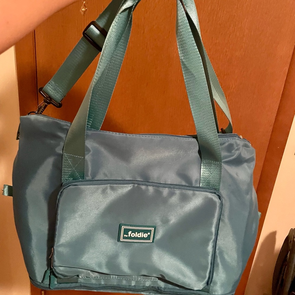 The Foldie Blue Teal Travel Expandable Tote Bag - Picture 3 of 6